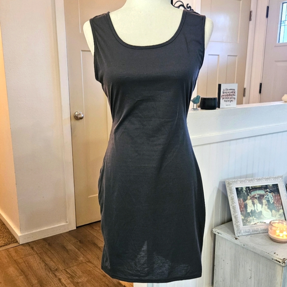 NWT's - OVER THE MOON - Dark Grey Sheath Dress - Cut-out/Lace Back - Size M